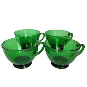 Vintage Anchor Hocking Coffee Cups Emerald Green Set of 4 Mid Century Modern